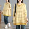 DIMANAF 2025 Осень Футболка больших размеров Женская Длинный рукав Круглый вырез Толстовки Свободные Полосатые Топы Футболки Хлопок