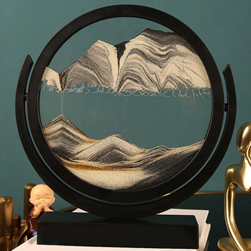 Flowing Sand Painting Art Hourglass Rotatable 3D Round Glass Deep Sea Quicksand Sandglass Modern Home Decoration Sand Clock Gift