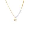 Gold Plated Stainless Steel Pearl and Heart Pendant Necklace for Women