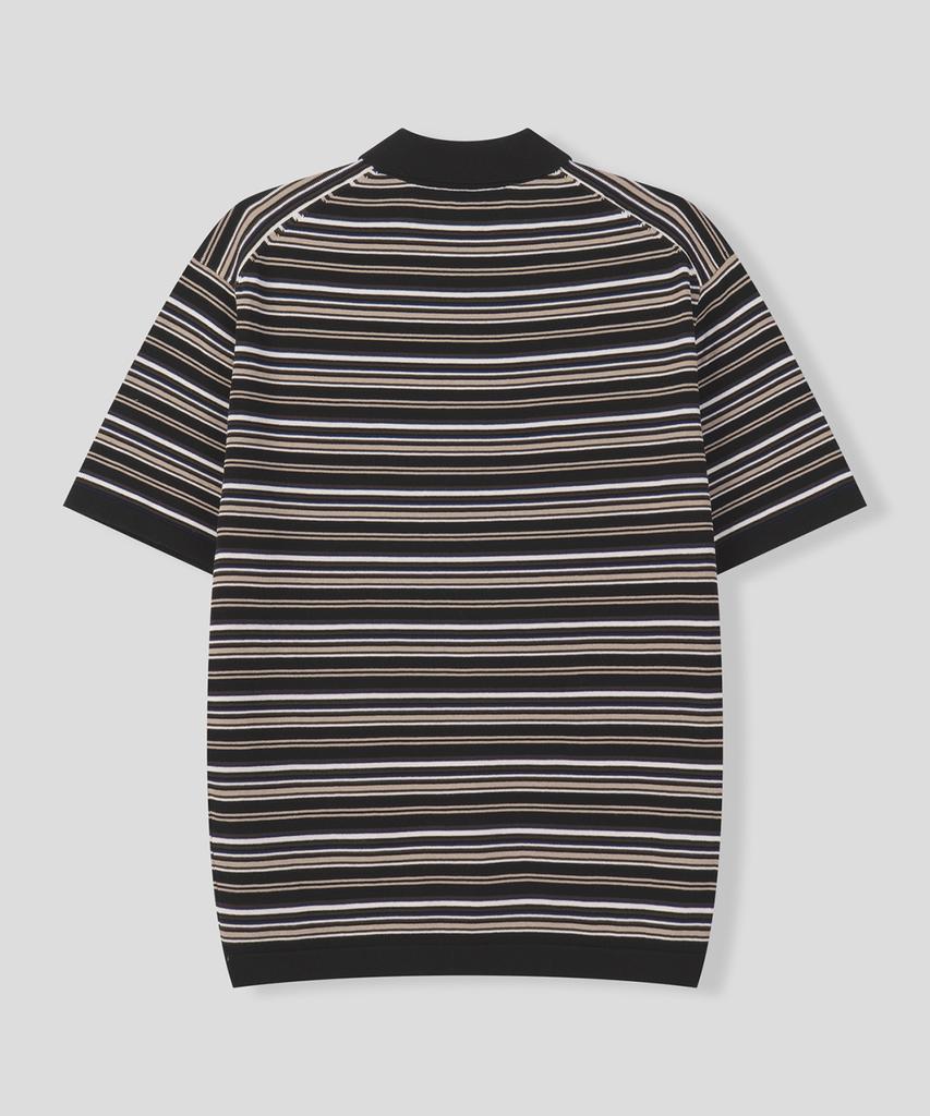 BLACK MOMENT Modern Striped Collared Knit Polo [Ivory Mix]