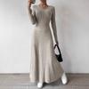 Fashionable Knitted Long Sleeve A- Line Streetwear Dress For Women Smooths And Slims Your Silhouette Solid Color Long Dress