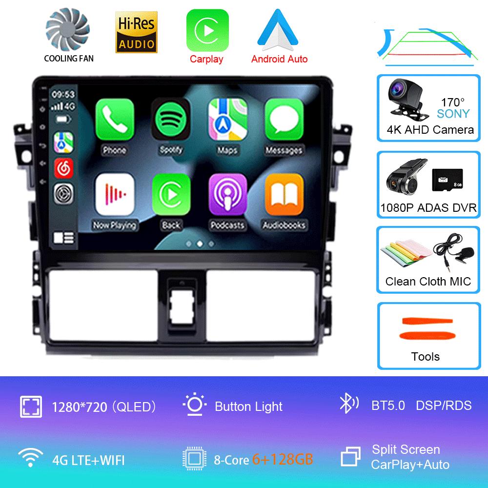 Android 14 для TOYOTA VIOS YARIS 2013 2014 2015 2016 Мультимедийный видеоплеер Автомобильный радиоприемник GPS-навигация БЕЗ DVD 2 Din Carplay Новый