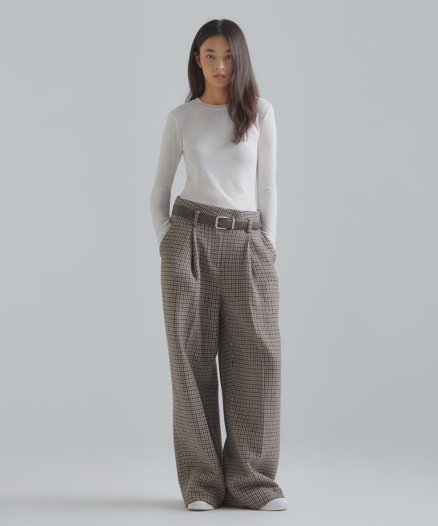 Peulaentigseobiseu Wide Wool Slacks - Brown Houndstooth