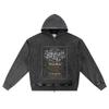 DTG Print Knitted Denim Zip-Up Hoodie Black Metal Album Flyer Brother Print Zipper Hoodies  