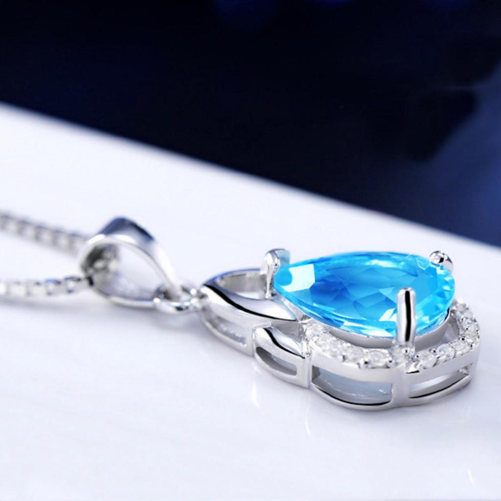 Ожерелье Yi Hua Капля Морской Голубой Топаз и Кристалл для Женщин