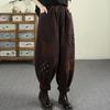 Qianqiu Feiyan Retro Fried Color Patch Plus Velvet Jeans Women's Winter Solid Color Elastic Waist Lace-up Harem Pants