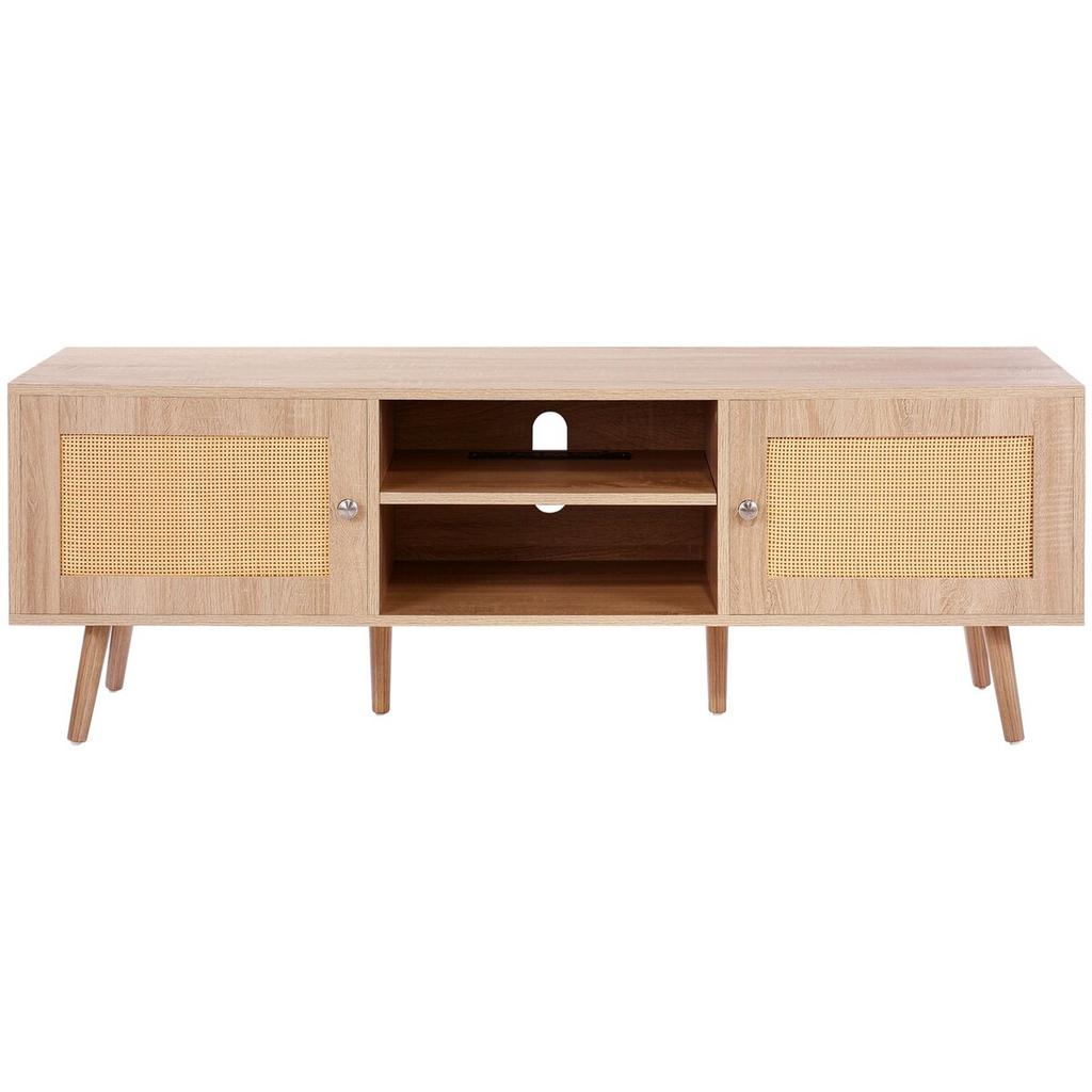 Rattan TV Stand for 65" TV Boho TV Stand with Build-in Socket Oak
