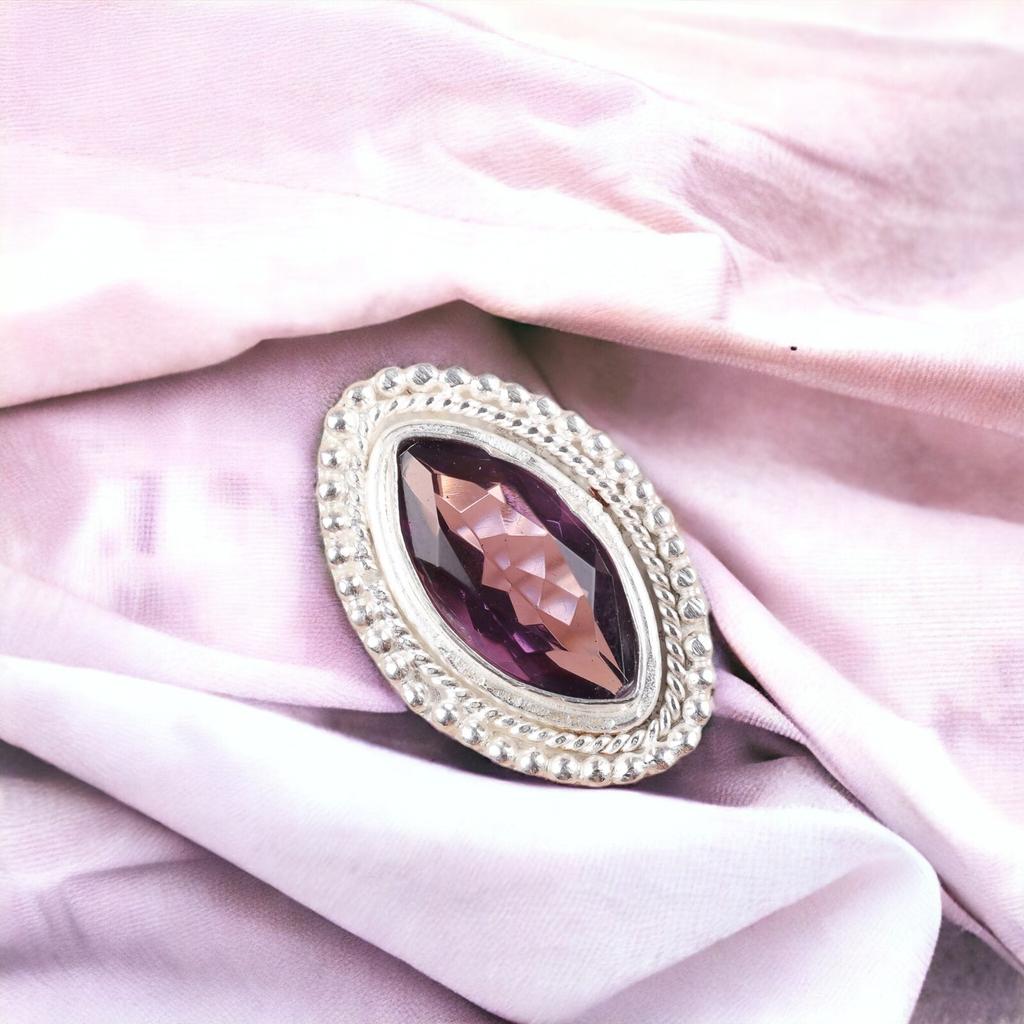 925 Sterling Silver Amethyst Gemstone Fashionable Jewelry Handmade Ring For Gift RR-26-8