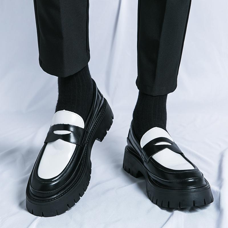 Fashion Round Headed Men's Loafers Fashionable and Trendy Men's English Style Styles Party Wedding Casual Business Thick Soled Shoes