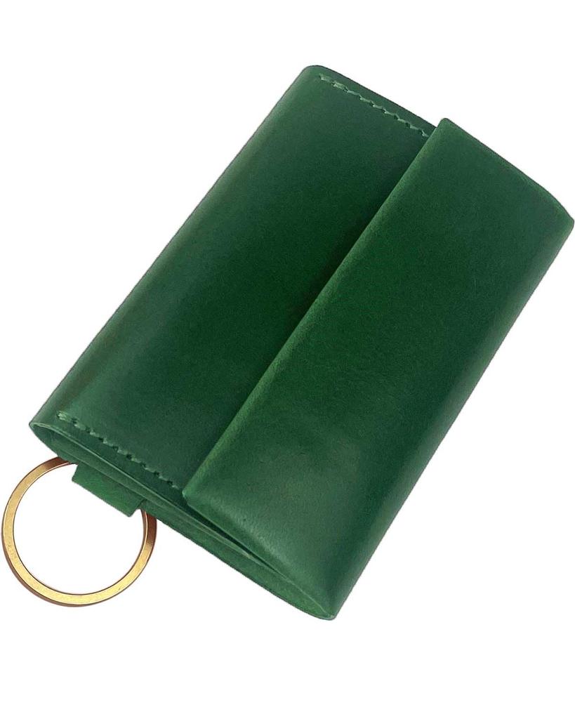Wallet Compact Card Mini Wallet Made In Japan Genuine Leather Brass [Cliff] Men's (Key Ring-Green)