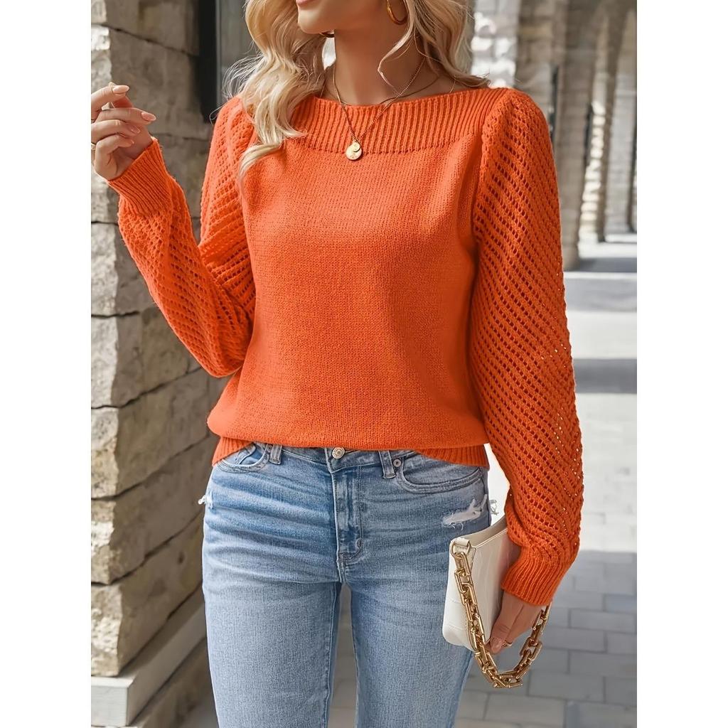 Женский вязаный пуловер с одним плечом и вырезами для весны и осени