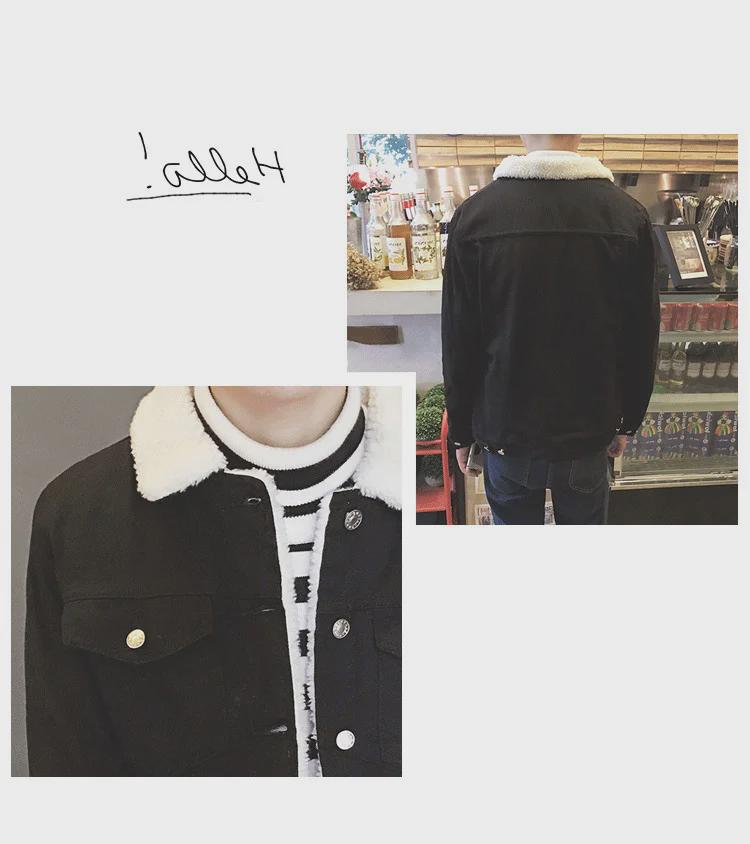 Мужская зимняя куртка из плотного денима в стиле ретро с меховым воротником и подкладкой из овечьей шерсти