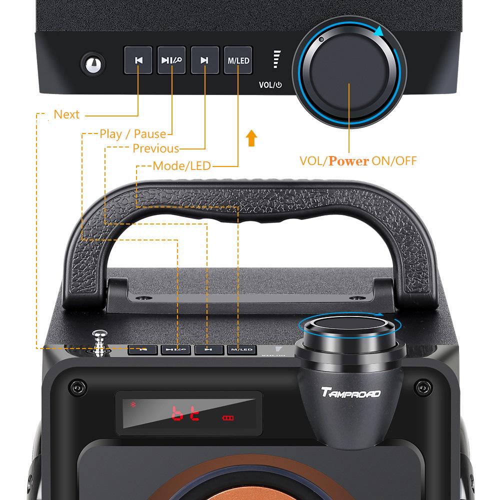 TOPROAD 20 Вт Bluetooth-динамик, портативный беспроводной стерео бас-сабвуфер, большие колонки для вечеринок, поддержка колонки, FM-радио, пульт дистанционного управления