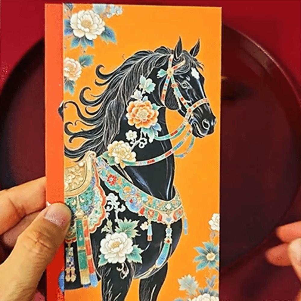6 pieces Horse Year Design Chinese New Year Envelope Cartoon Creative Money Envelope Blessing Traditional Gift Envelopes