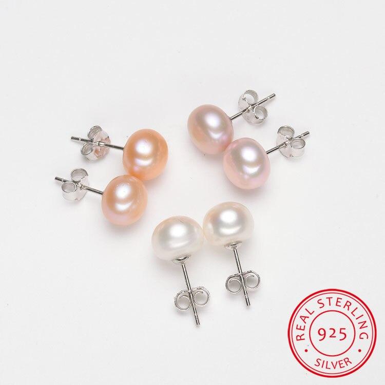 Серьги с жемчугом белого и розового цвета в стиле бохо, милые женские круглые серьги-гвоздики диаметром 6/8/10 мм из 100% настоящего серебра 925 пробы, женские свадебные серьги