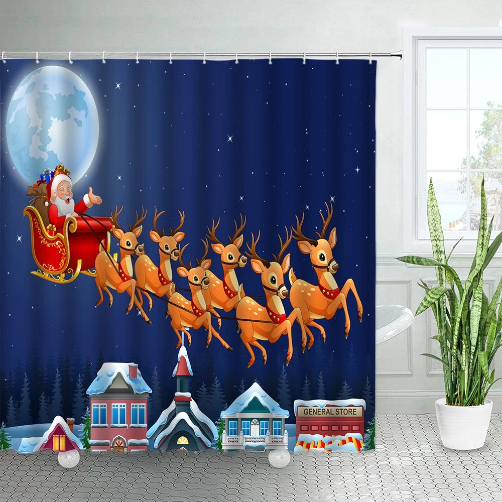 3D Красный Санта Рождество Ванная Душевая Штора Новогодняя Вечеринка Рождественский Настенный Декор Водонепроницаемый Полиэстер Шторы для Ванны