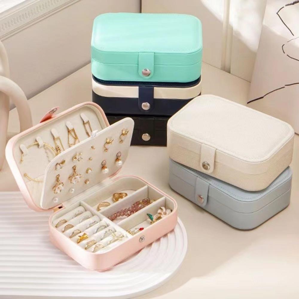 Portable Jewelry Box Jewelry Organizer Display Travel Jewelry Case Boxes Button Leather Storage Zipper Jewelers