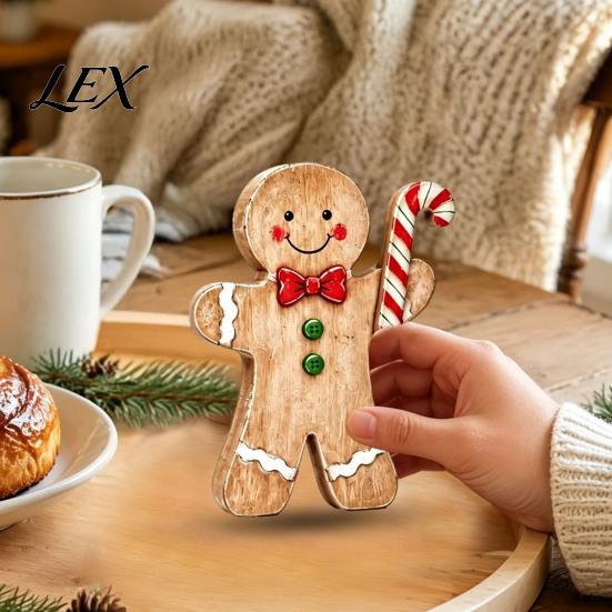 Tiered Tray Holiday Decorations Christmas Wooden Gingerbread Man Decor, Rustic Gingerbread, Candy Cane House Figurines, Xmas Family Gathering
