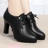 New High Heels Lace-up Anti-Slip Height Increasing Soft Leather Elegant Women's Leather Shoes