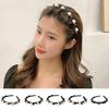 Shining Rhinestone Faux Pearls Flower Decor Women Headband Non-slip Elastic Double Layer Bangs Clips Hair Hoop Hair Accessories