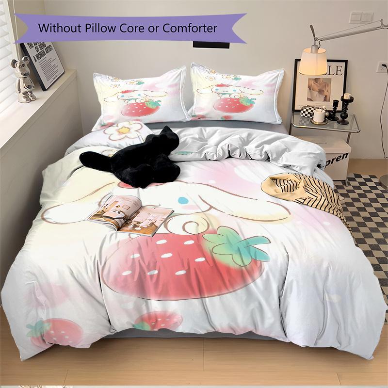 3pcs Strawberry Cinnamoroll Idea Quilt Cover Set - Soft and Cozy Bedroom, Guest Room and Dorm Decorative Bedding 3-Piece Set 1 Quilt Cover + 2 Pi