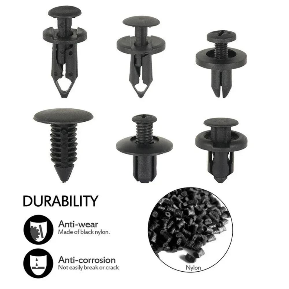 190PCS Car Universal Buckle Set - 6 Models ABS Material Fastener Rivet Clamping Clips for Auto Body Trim Door Panel