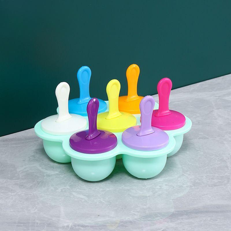7-hole Creative Spherical Children's Popsicle Mold with Handle Food Grade Cute DIY Ice Cream Ice Cube Popsicle Mold for Home Use