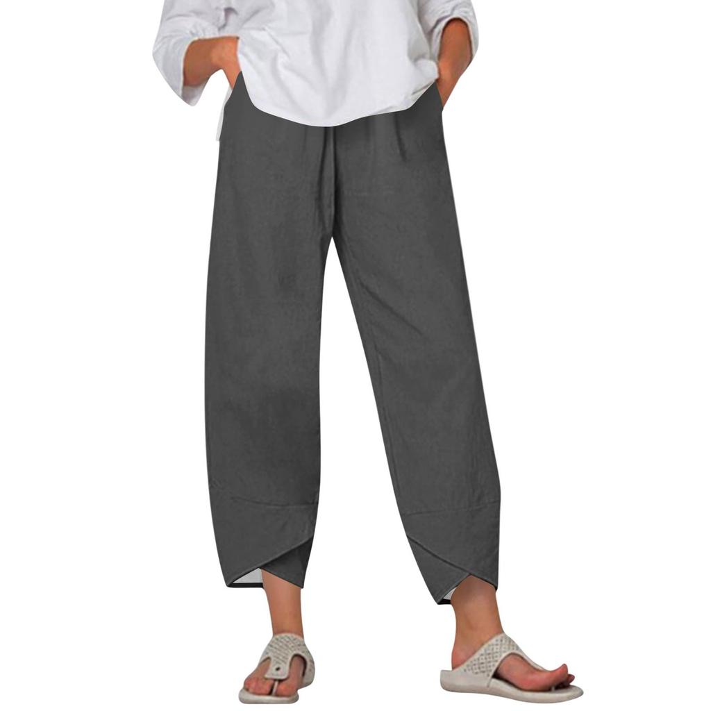 Брюки женские летние повседневные широкие брюки с эластичной резинкой на талии и карманами