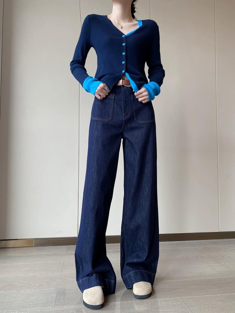 Осенний вязаный кардиган для девочек, лоскутный свитер с длинными рукавами, рубашки, женские вязаные топы контрастного цвета