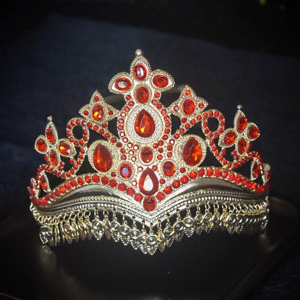 Gold Princess Hair Tiara Shiny Rhinestone Crown Luxury Ethnic Dance Crown Wedding