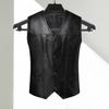 Мужской жилет из искусственной кожи с V-образным вырезом, без рукавов, однобортный жилет, пальто с карманами, однотонный цвет