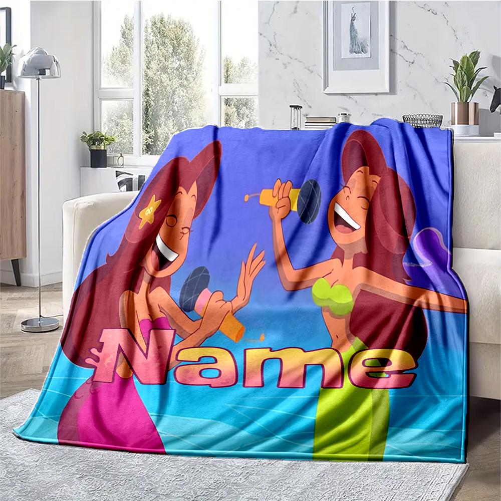 Custom Name Zig & Sharko Theme Printed Blanket - Perfect for Couch, Bed, Travel & Outdoor Use | Machine Washable, Cozy & Durable.