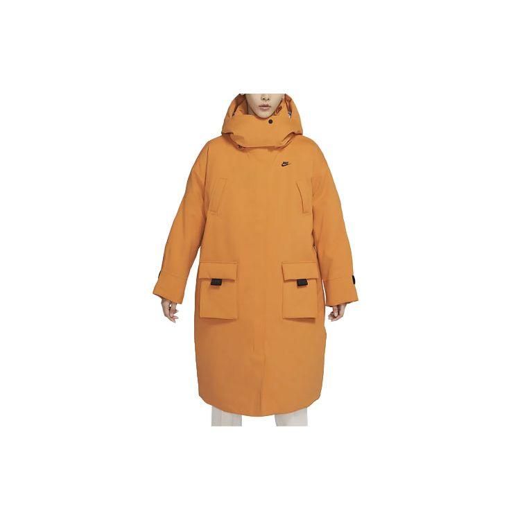 Nike Повседневный логотип однотонный длинный капюшон хлопковое пальто женские пальто светло-карри-желтый DD4659-738
