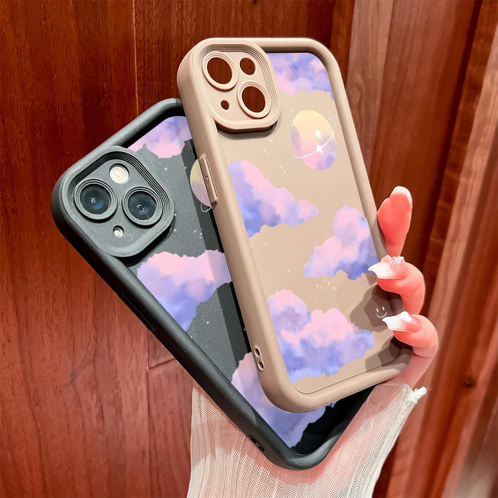 Для iPhone 16 15 Pro Max Redmi Note 13 12 11 Pro Samsung S24 Plus S24 Ultra A52 A72 A54 Мягкий силиконовый чехол для телефона с рисунком в виде фиолетовых облаков