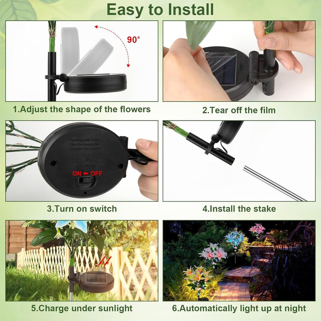 Solar Lily Lights Garden Light Flowers Outdoor Waterproof Solar Stake Lights for Back Yard Pathway Patio