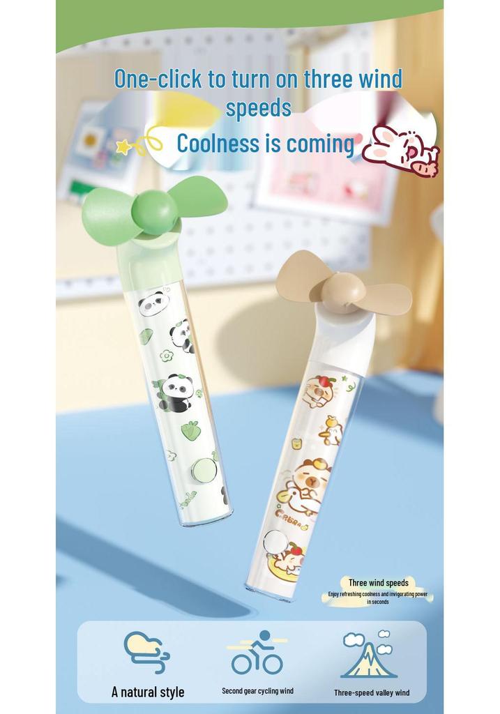 2026 Cartoon USB Rechargeable Mini Fan - Silent, Portable, Cute Student Gift