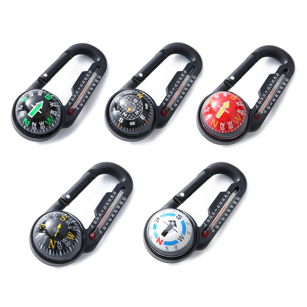 Mini Compass Carabiner Clip Convenient Outdoor Survival Tool with Built In Thermometer Pocket-Sized Waterproof Keychain