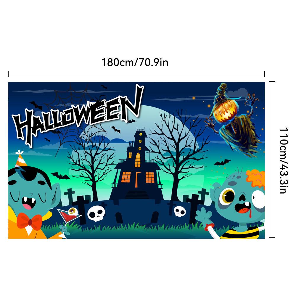 1pc Orenge Halloween Party Backdrop Scary Night Moon Ghost Skull Pumpkin Bats Banner for Halloween Party Background Decoration