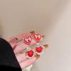 Simple Cute Red Geometric Rhinestones Stud Earrings  New Korean Style Earings Jewelry