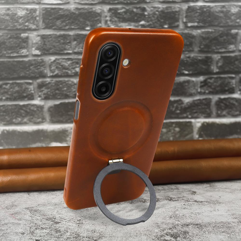 Магнитный держатель-кольцо Чехол из натуральной кожи Для Samsung Galaxy A17 A07 A36 A16 A26 A56 A55 A35 A13 A06 A34 A54 Задняя крышка телефона