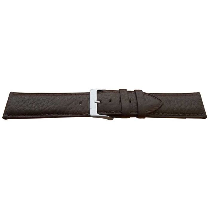 Bracelet montre - MY-MONTRE - 18mm XL - Cuir veau grain buffle - Marron foncé - Boucles inox &amp; plaqué or sans nickel