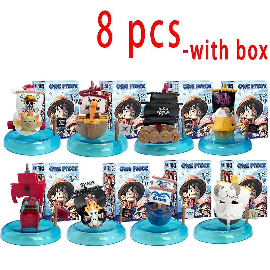 One Piece blind box 1-8pcs Anime Ship Figure Luffy Model Toy kawayi Mini Boat Pirate Ship Navy Going Merry Boat Assembled Model
