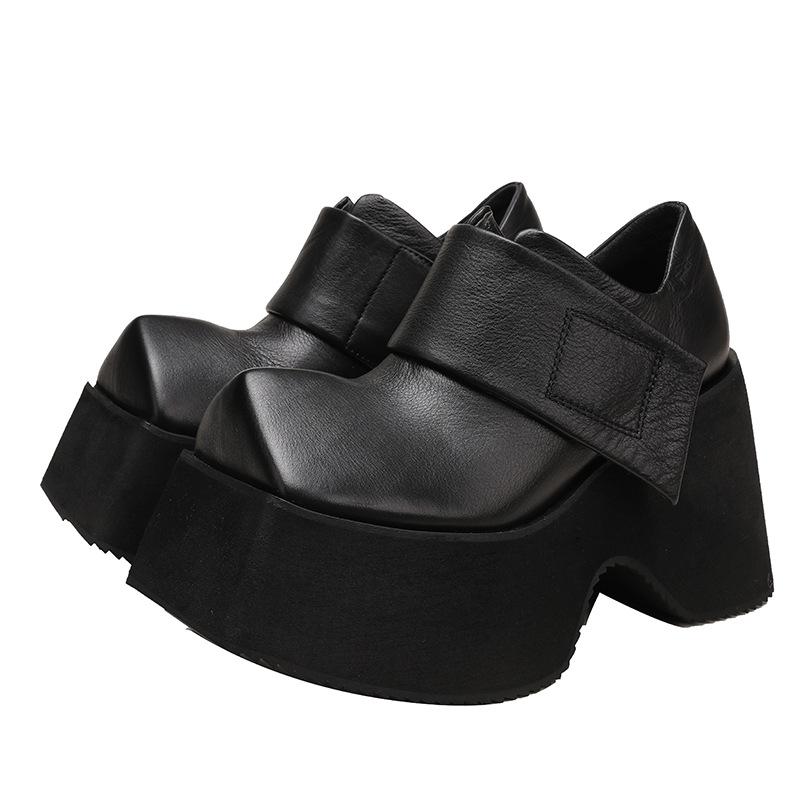 Johnature Туфли из натуральной кожи в стиле ретро на толстой подошве 10 см, женские однотонные туфли на платформе с квадратным носком