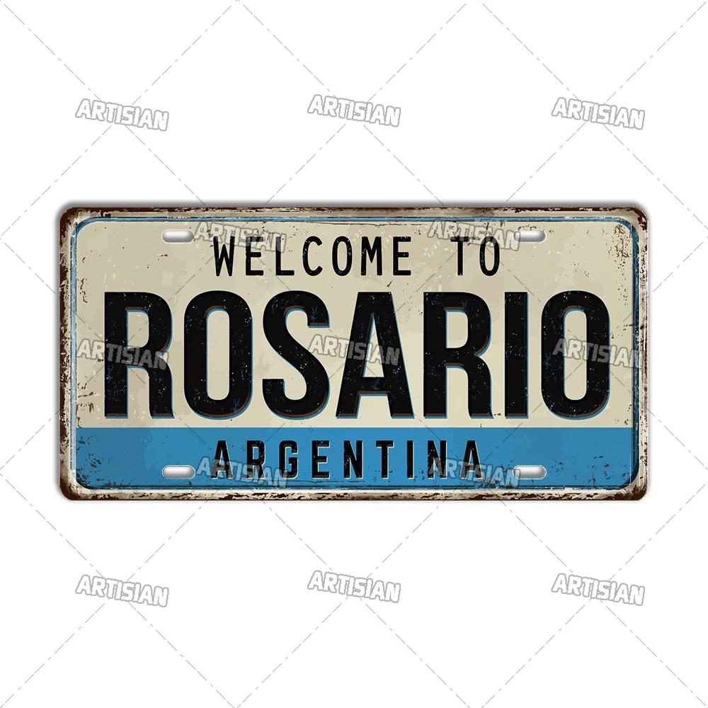 Mfoever Artisian Argentina Ecuador Chile Colombia License Plate Landmark Metal Sign City State Decorative Car Plate Wall Decor Garage
