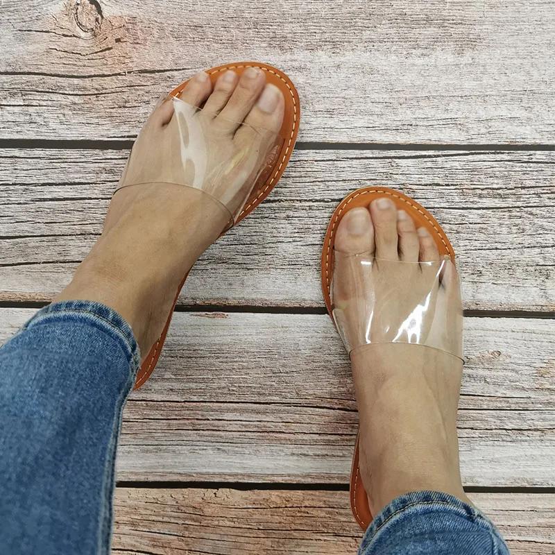Fashion High Quality Fashion Summer Women Slippers Clear Transparent Slip-On Jelly Shoes Ladies Flat Beach Outdoor Holiday Slides