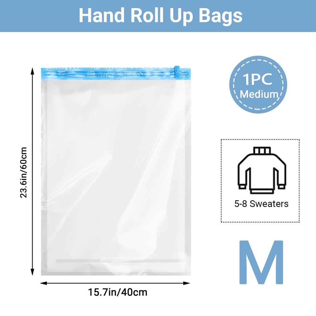 8 Pack Roll Up Compression Bags Vacuum Storage Bags Hand Roll Durable Space Saver Bags For Clothes Clothing Travel Accessories