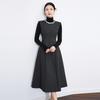 French Slim-Fit Rhinestone Wool Dress: Sleeveless, Waist-Hugging, Shoulder-Stacked, Wide-Swing Mid-Length