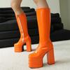 Plus Size Glossy Patent Leather Double-Layer Platform Ultra Thick Heel Side Zipper Knee High Boots Height Increasing Boots