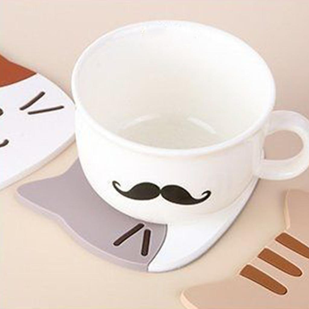Cute Cat Cup Coasters Mats Silicone Non Slip Coffee Cup PVC Coaster Waterproof Absorbent Drink