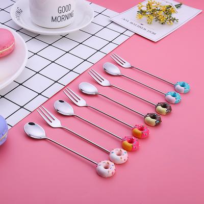 Мини-пончик Милый десертный пончик из нержавеющей стали Ложка Вилка Кофе Лед Столовая посуда Столовые приборы для крема Конфеты Кухонные столовые приборы для малышей и детей